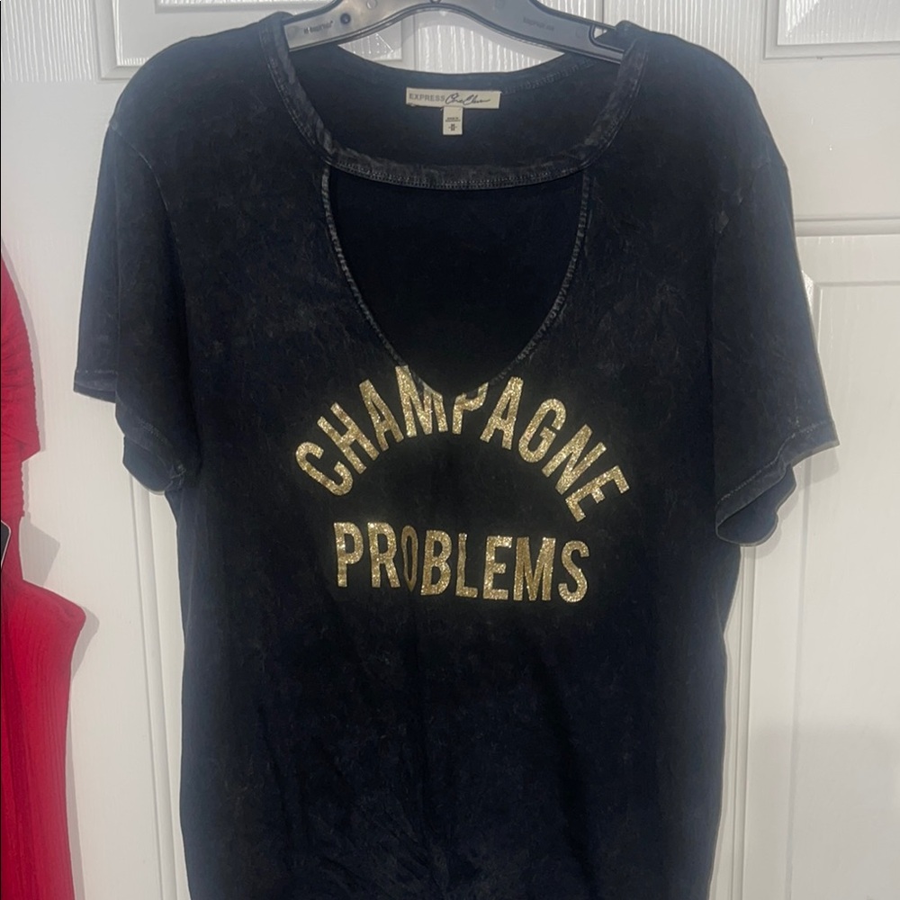 Stonewashed Black Tee with Gold Print